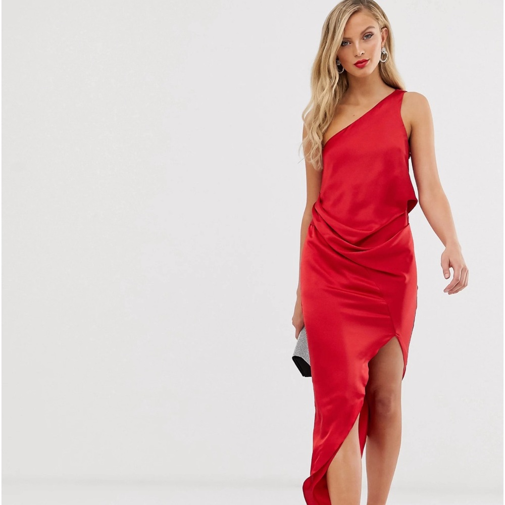 Red one shoulder dress